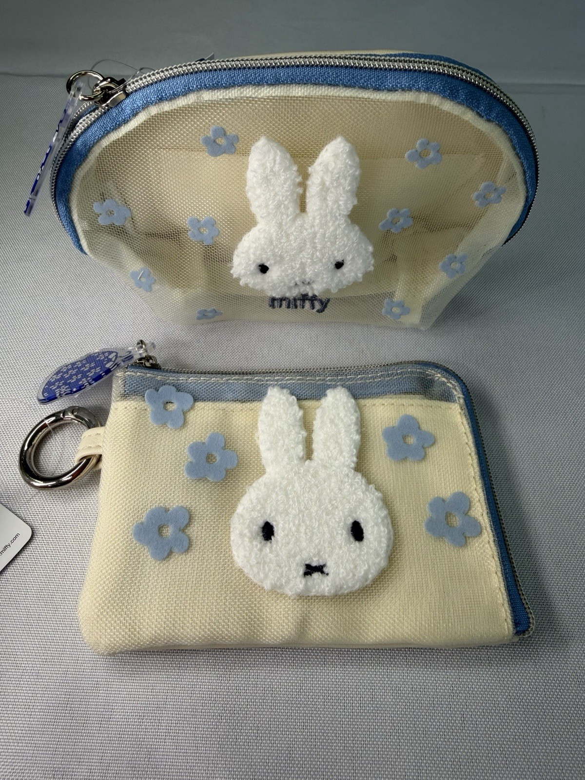 miffy Floral Makeup Bag Zipper Zip Pouch Beige Blue White Cream
