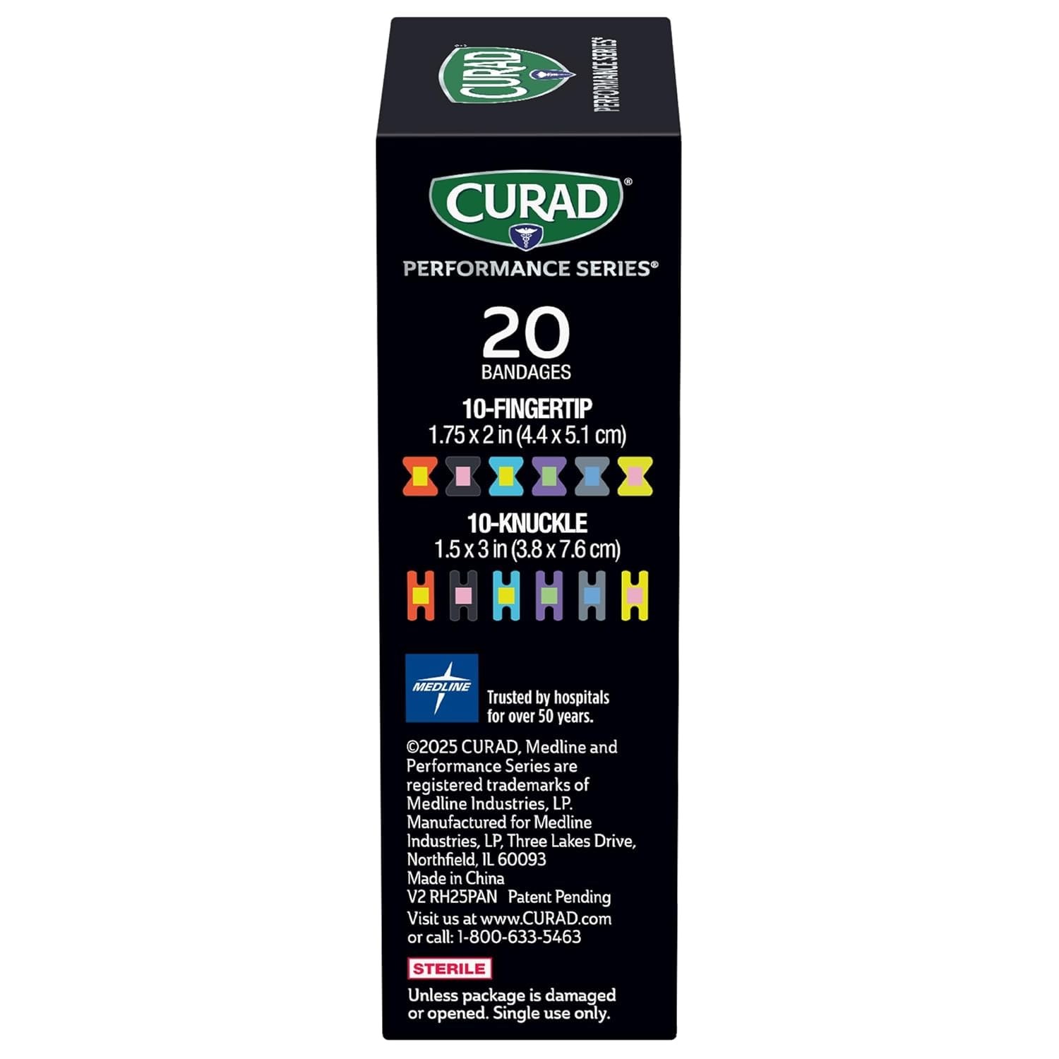 Curad Performance Series Fingertip and 20 Count (Pack of 1), Multi-color
