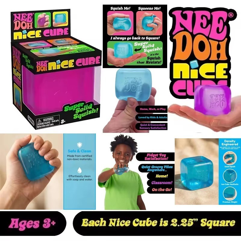 Nee Doh Nice Cube – Authentic – Pick Your Color – Blue Purple Pink – Brand New!