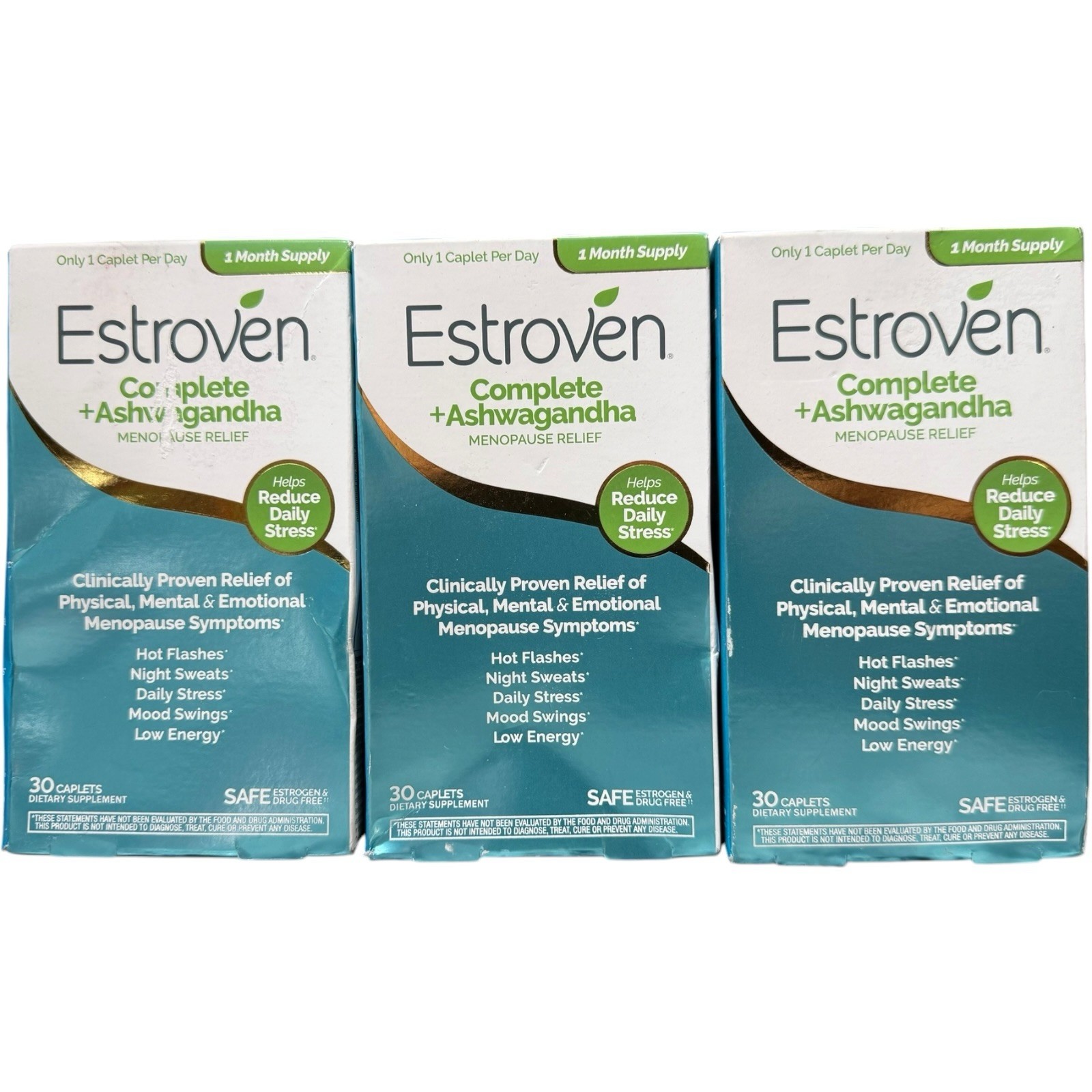 (3) Estroven Complete+Ashwagandha Menopause Relief 30 Caplets – Exp-07/2026