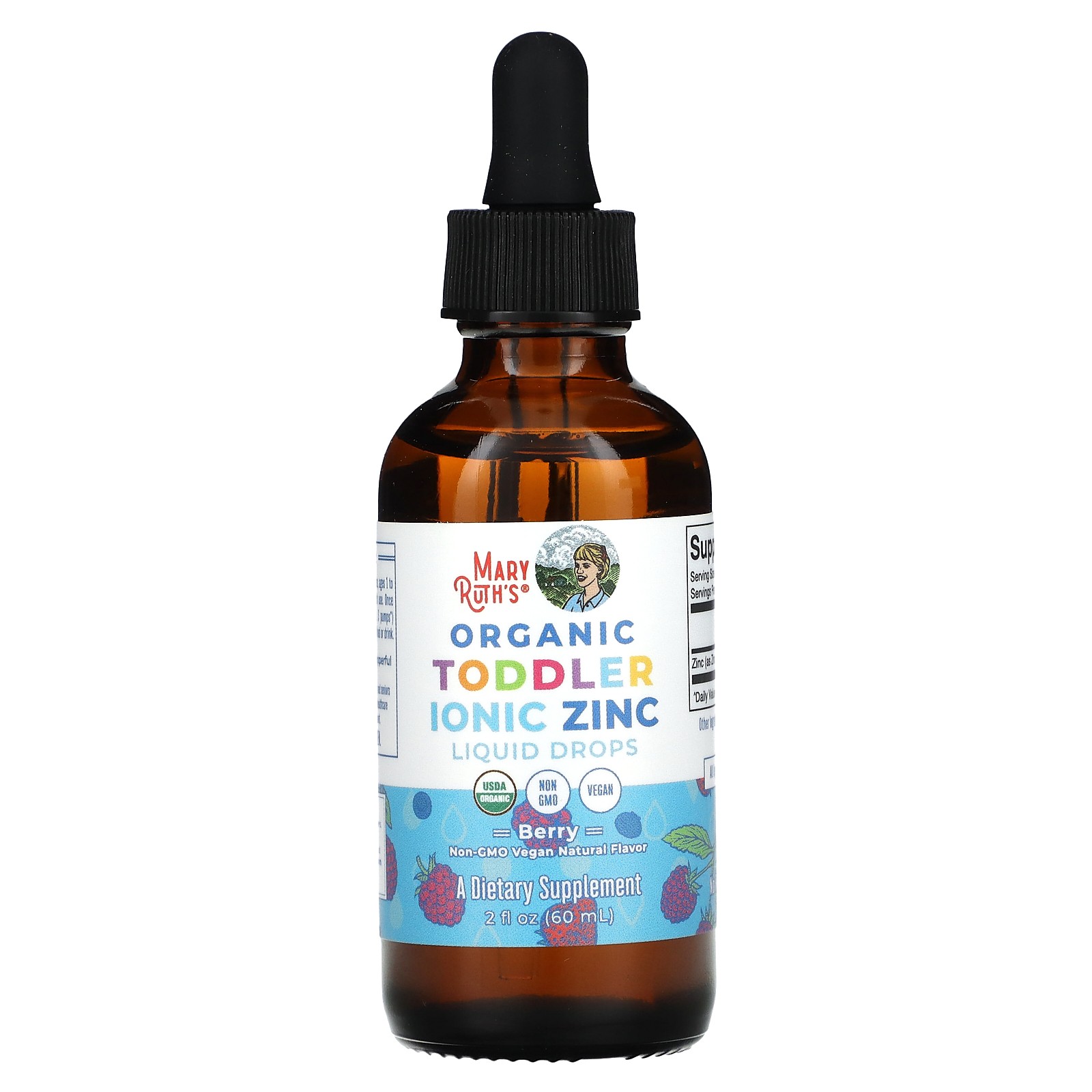 Organic Toddler Ionic Zinc Liquid Drops, 1-3 Years, Berry, 2 fl oz (60 ml)
