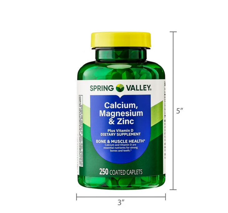 2 PACK Spring Valley Calcium, Magnesium & Zinc Plus Vitamin D3 Coated Caplets