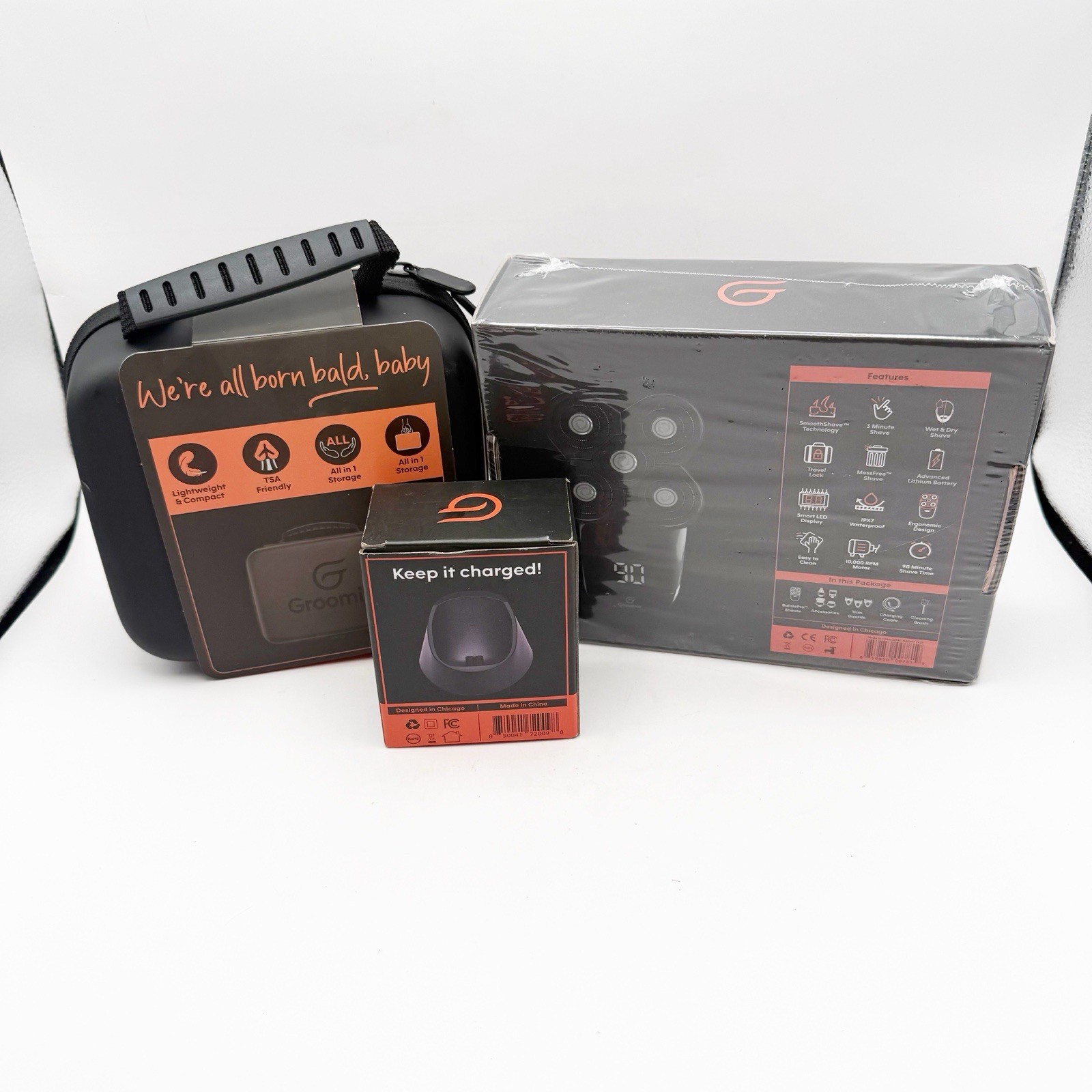 Groomie BaldiePro Cordless Bald Head Shaver With Carry Case And Charging Dock