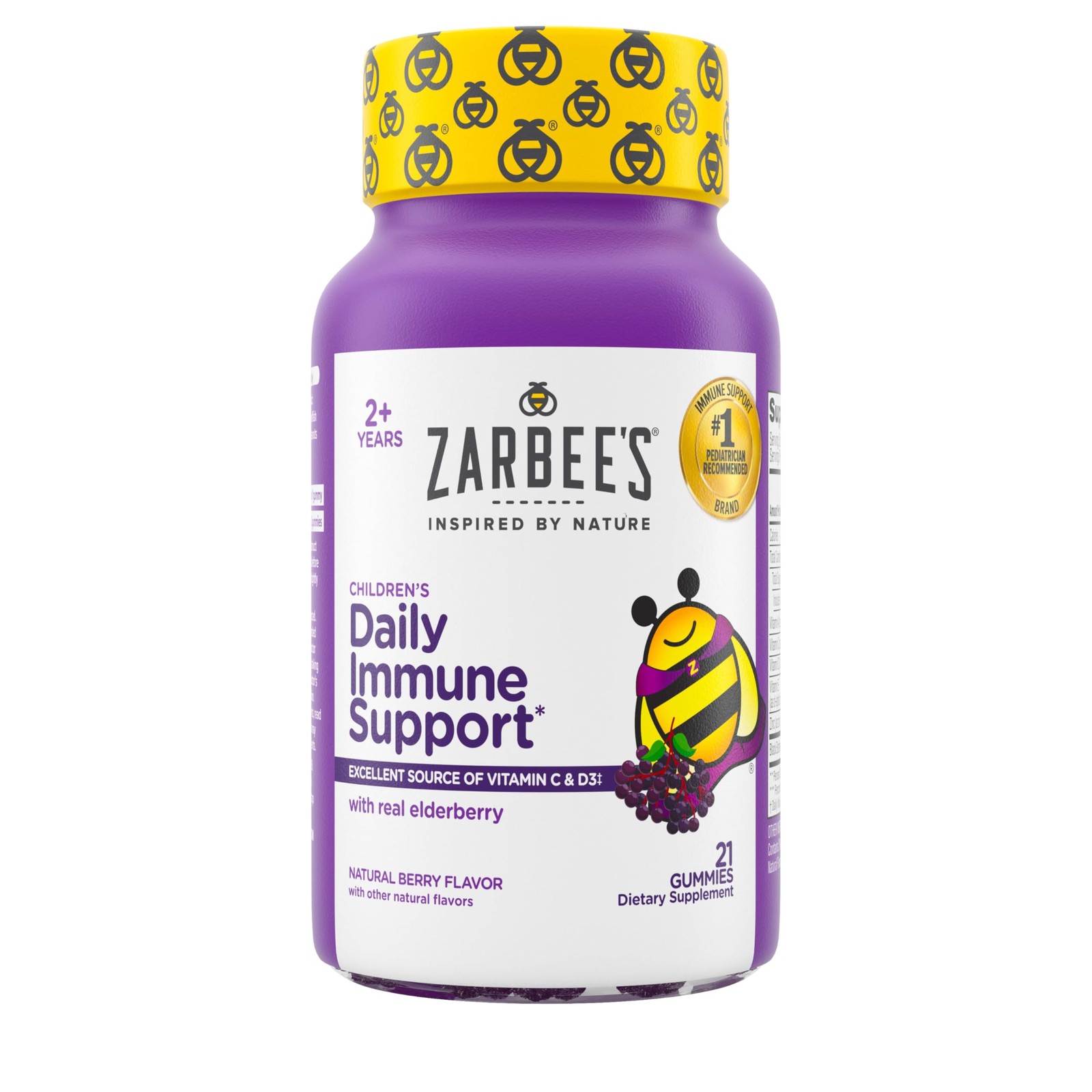 Zarbee s Elderberry Gummies Kids Vitamin C Zinc Immune Support 21 Count Zarbees