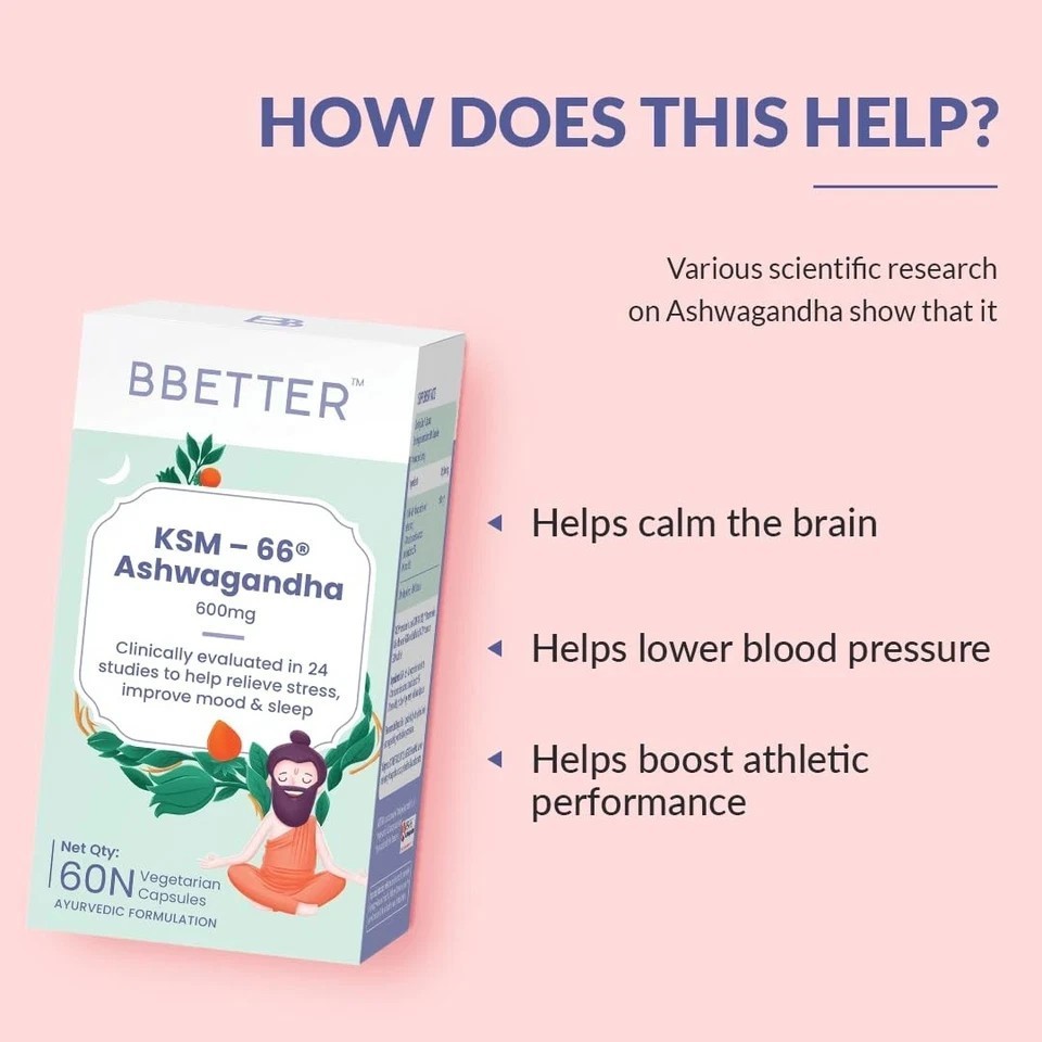 BBETTER Ashwagandha KSM-66 600mg | Stress Sleep Anxiety Relief 120 Caps