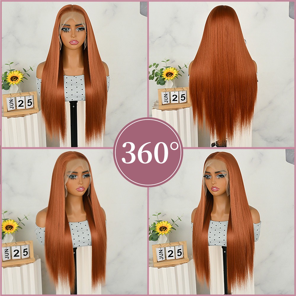 13×6 Free Part Pre Plucked Ginger Orange Long Straight Hair Lace Front Wigs Soft