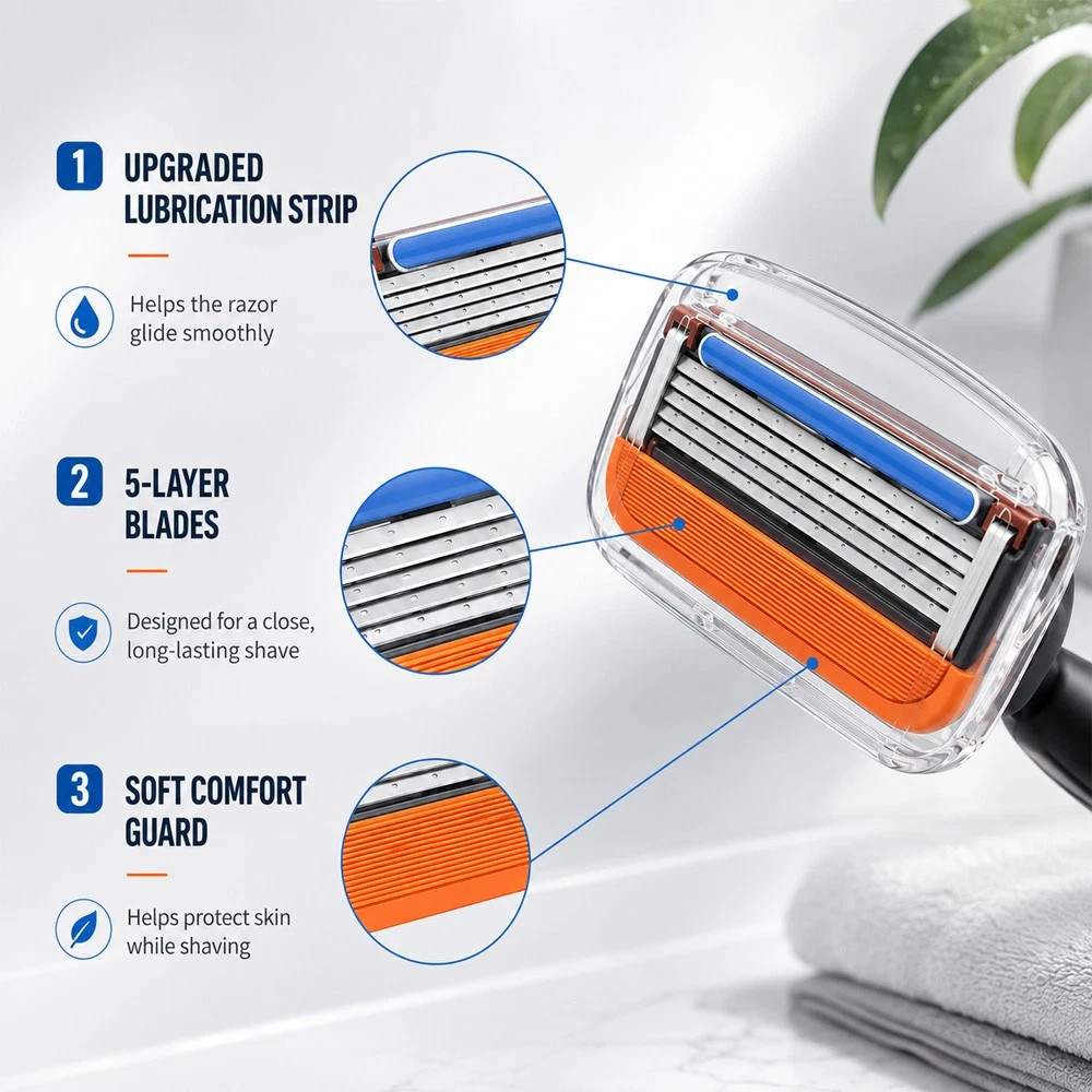 16PC Shaving Razor Blades Refills Compatible for GiIIette Fusion 5 Proglide