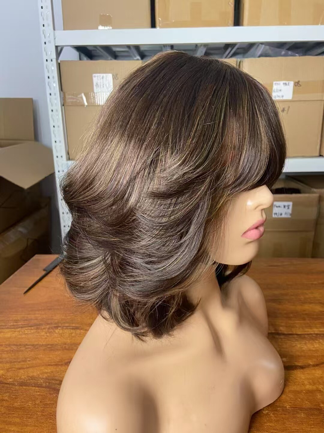 Human Hair Short Wig With Bangs Highlight Human Hair Wig None Lace