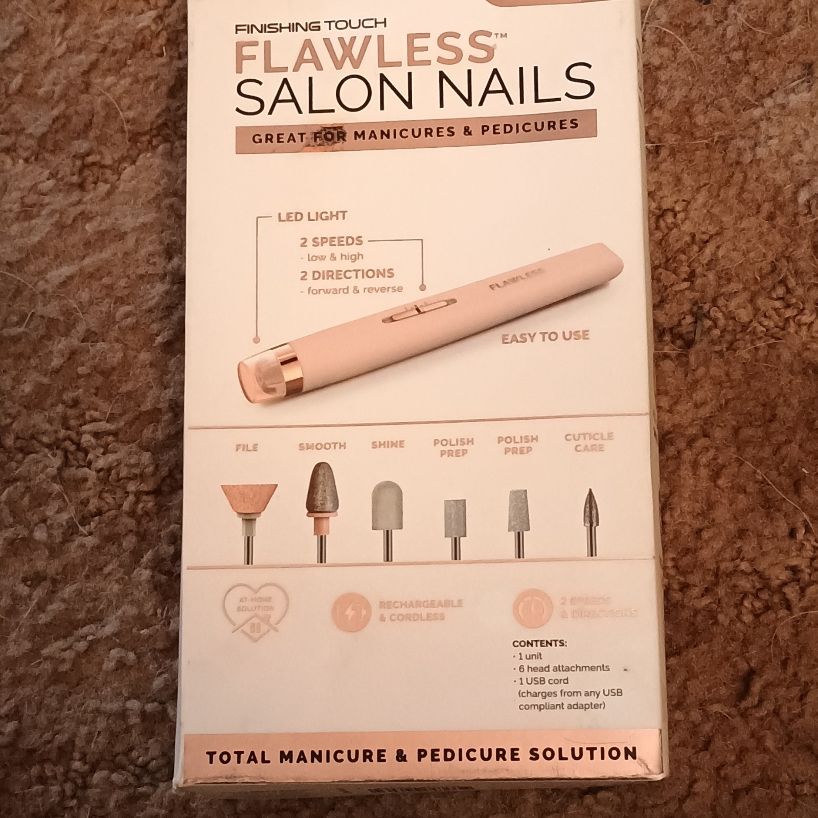 Finishing Touch Flawless Salon Nails Rechargeable Battery Nail File Kit Pink