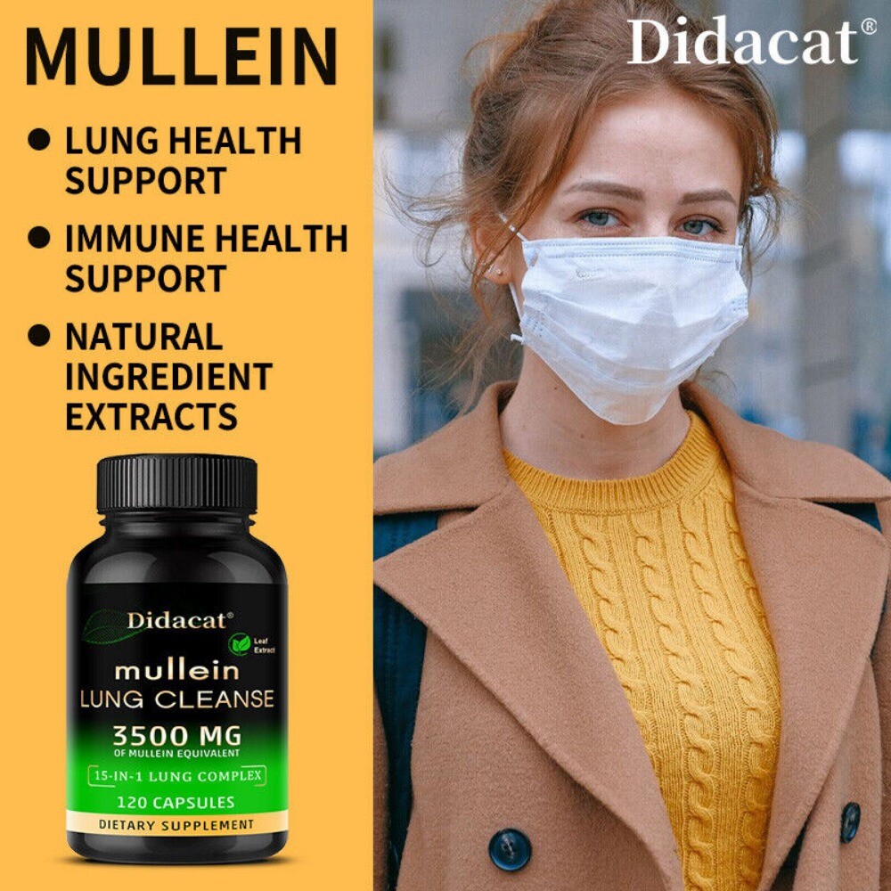 15 In 1 Complex Mullein Extract Supplement Lungs Detox Cleanse 120 Capsules US