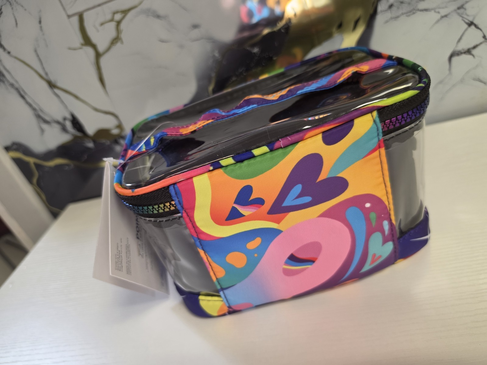 Jason Wu Clear Multicolor Plastic Makeup Case w/ Zipper Handle 8x5x5 in