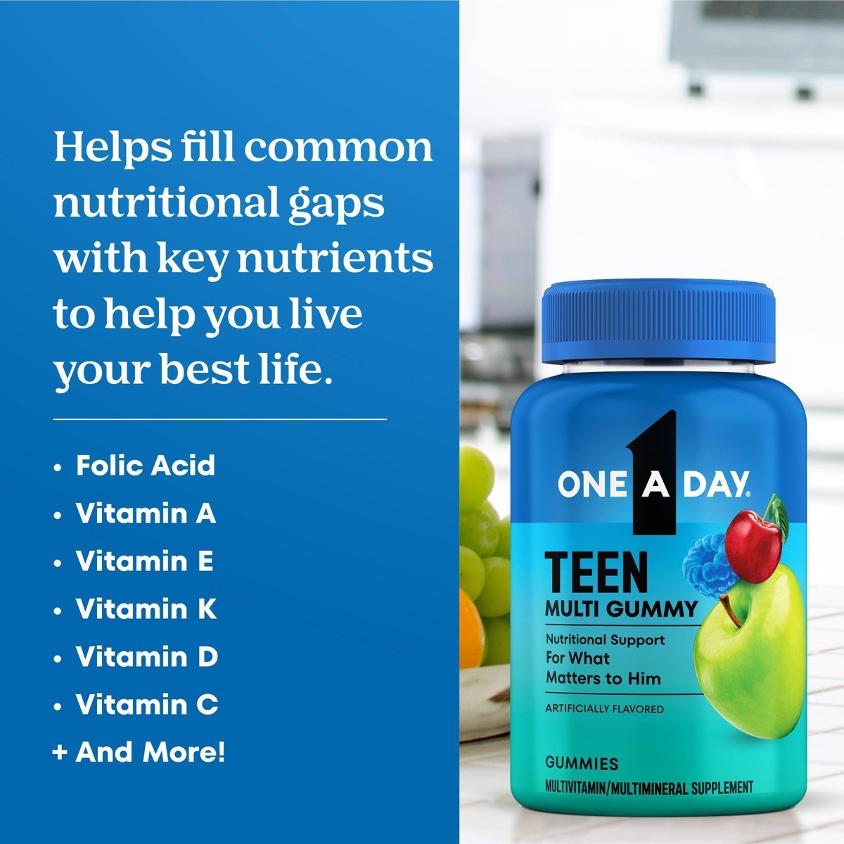 One A Day Teen Multivitamin Gummies for Boys, with B Vitamins – 150ct