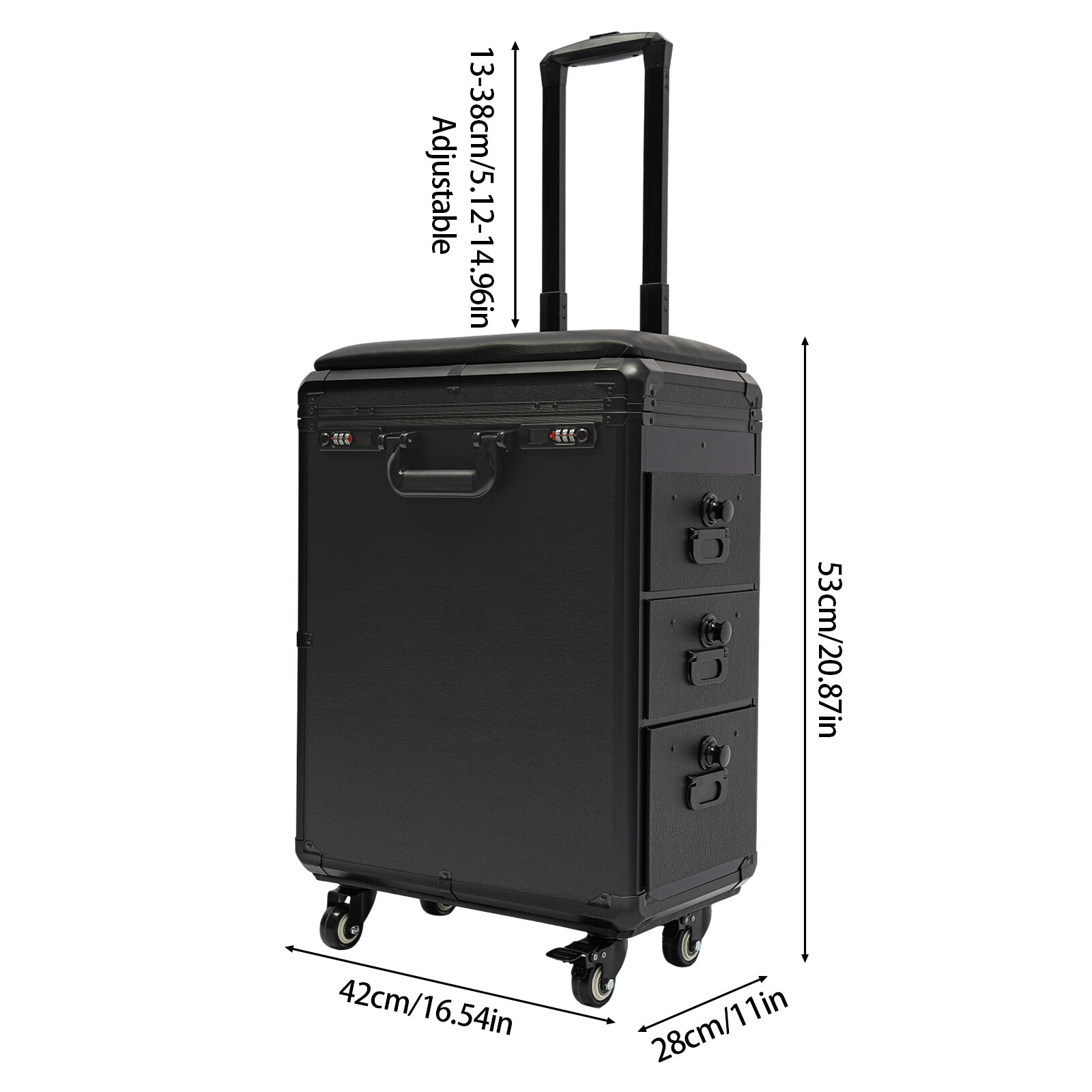 Metal Rolling Makeup Case with 4 Universal Wheels Combination Lock Cosmetic Case