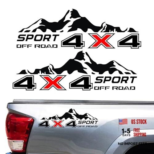 4X4 Off Road Sport with Mountain Pattern Decal Stickers 2Pcs, Black-and-red