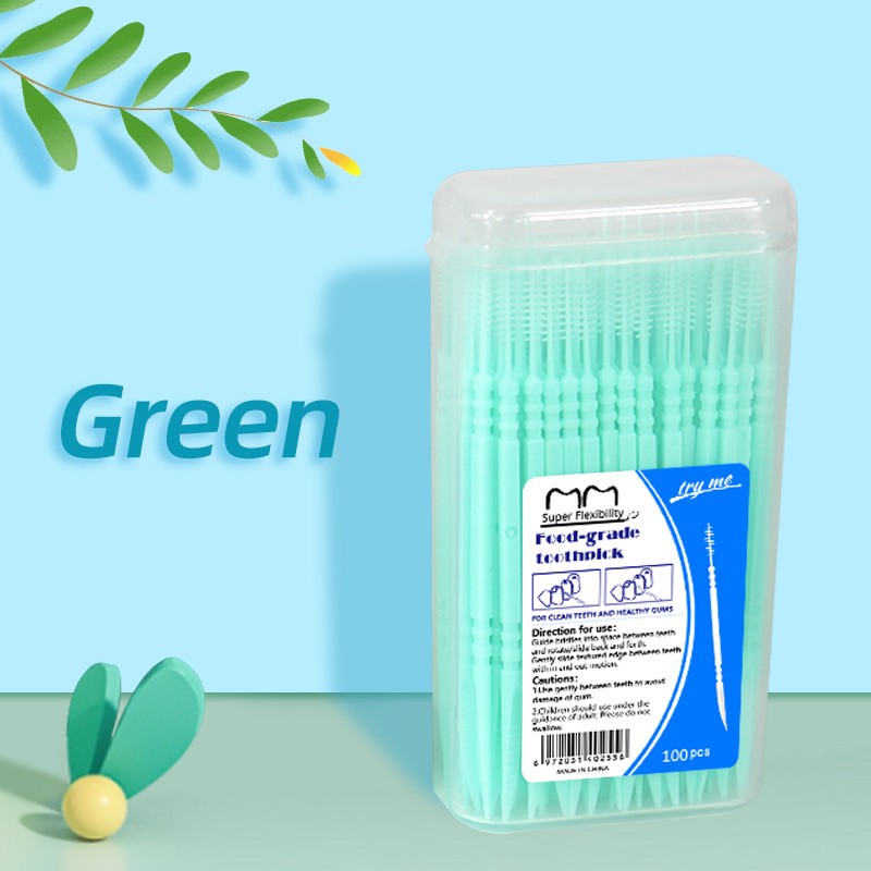 100Pcs Double-Headed Toothpicks Dental Floss Sticks Oral Care with Storage Box