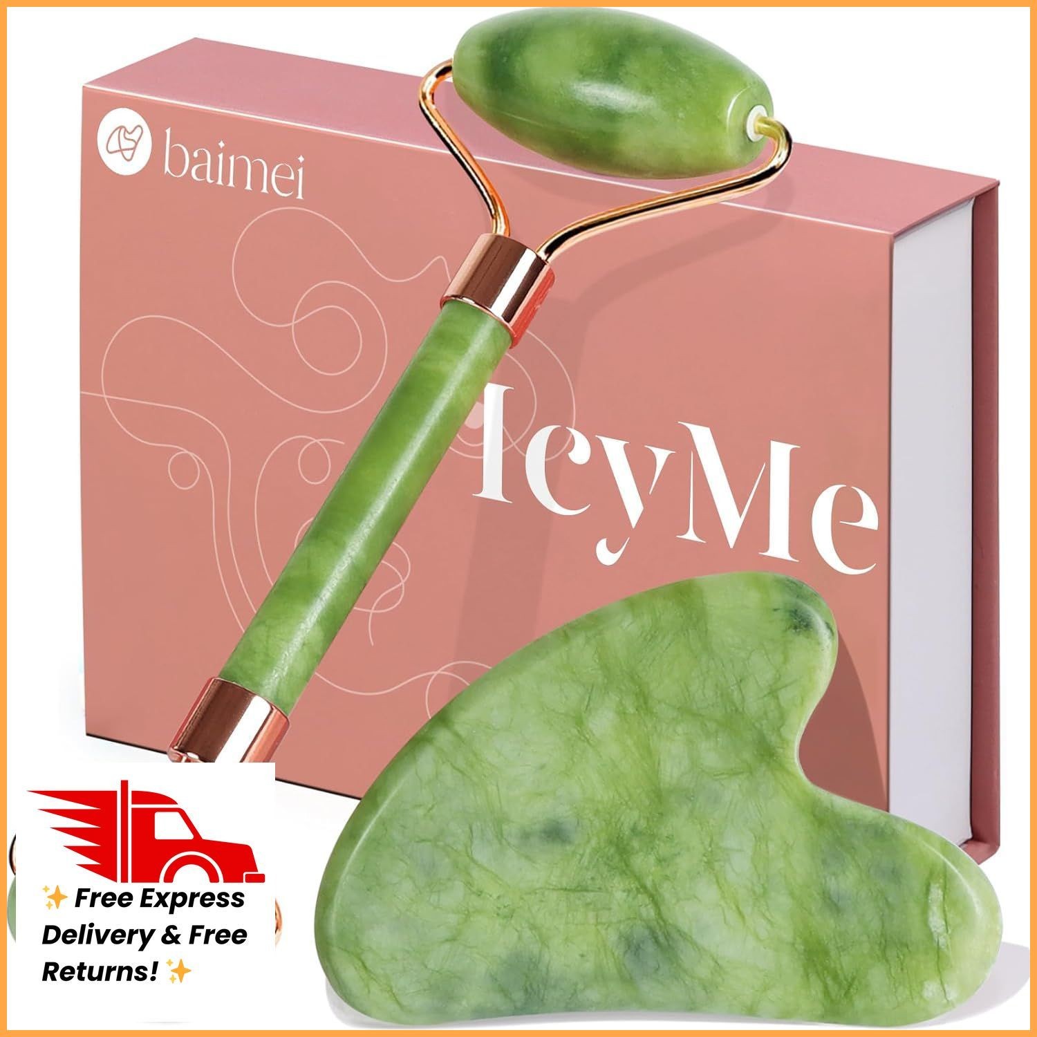 BAIMEI IcyMe Gua Sha & Jade Roller Facial Tools Face Roller and Gua Sha Set for