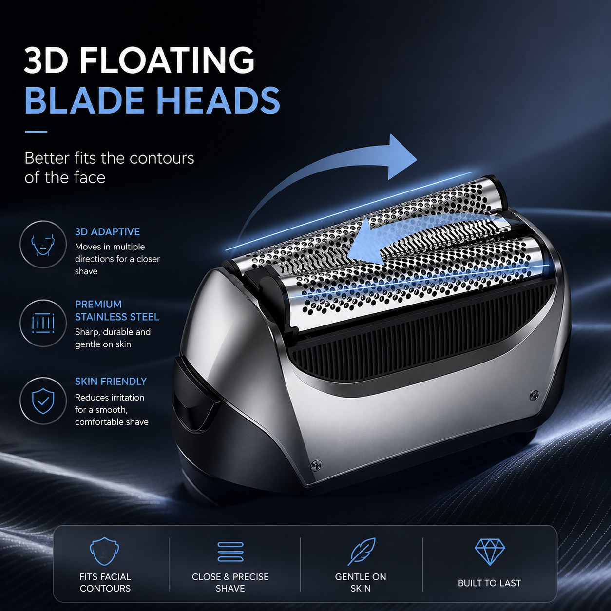 Men’s Electric Foil Shaver Rechargeable Washable Pop-Up Sideburns LED FK-609
