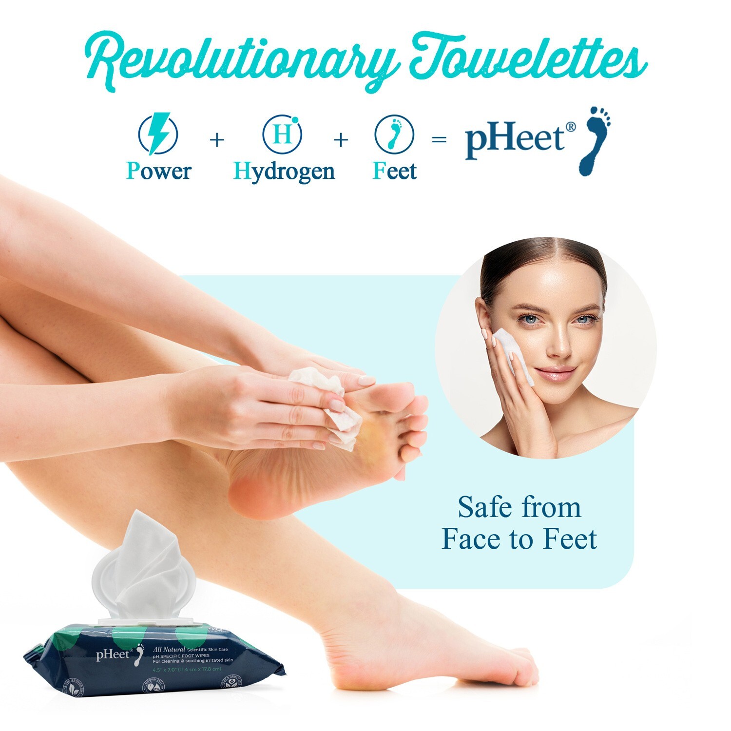 pHeet Wipes, Antifungal, Odor Reducer, Dry Feet Moisturizing Wipes, Foot Cleaner