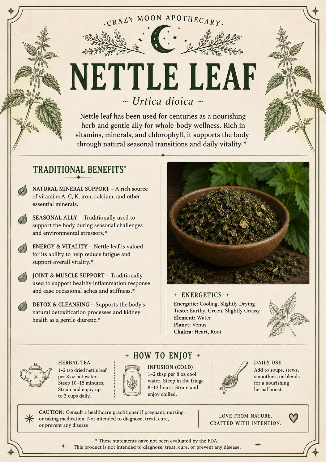 Organic Nettle Leaf (Urtica dioica) – Premium Dried Herb – Herbal Tea