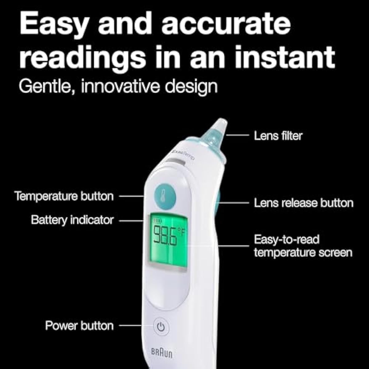Braun ThermoScan 6 Ear Thermometer with Color-Coded Digital Display, ExacTemp St
