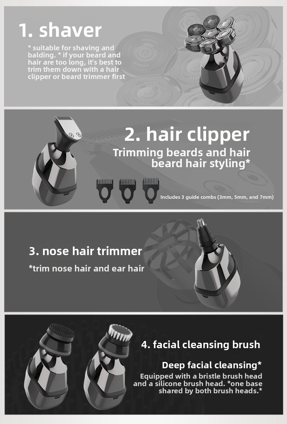 7D Waterproof Electric Head Shaver: 7 Rotary Blades for Men’s Bald Head Shaving
