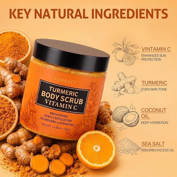 Turmeric Body Scrub with Vitamin C Exfoliating Moisturizing Skin Scrub 11.64oz