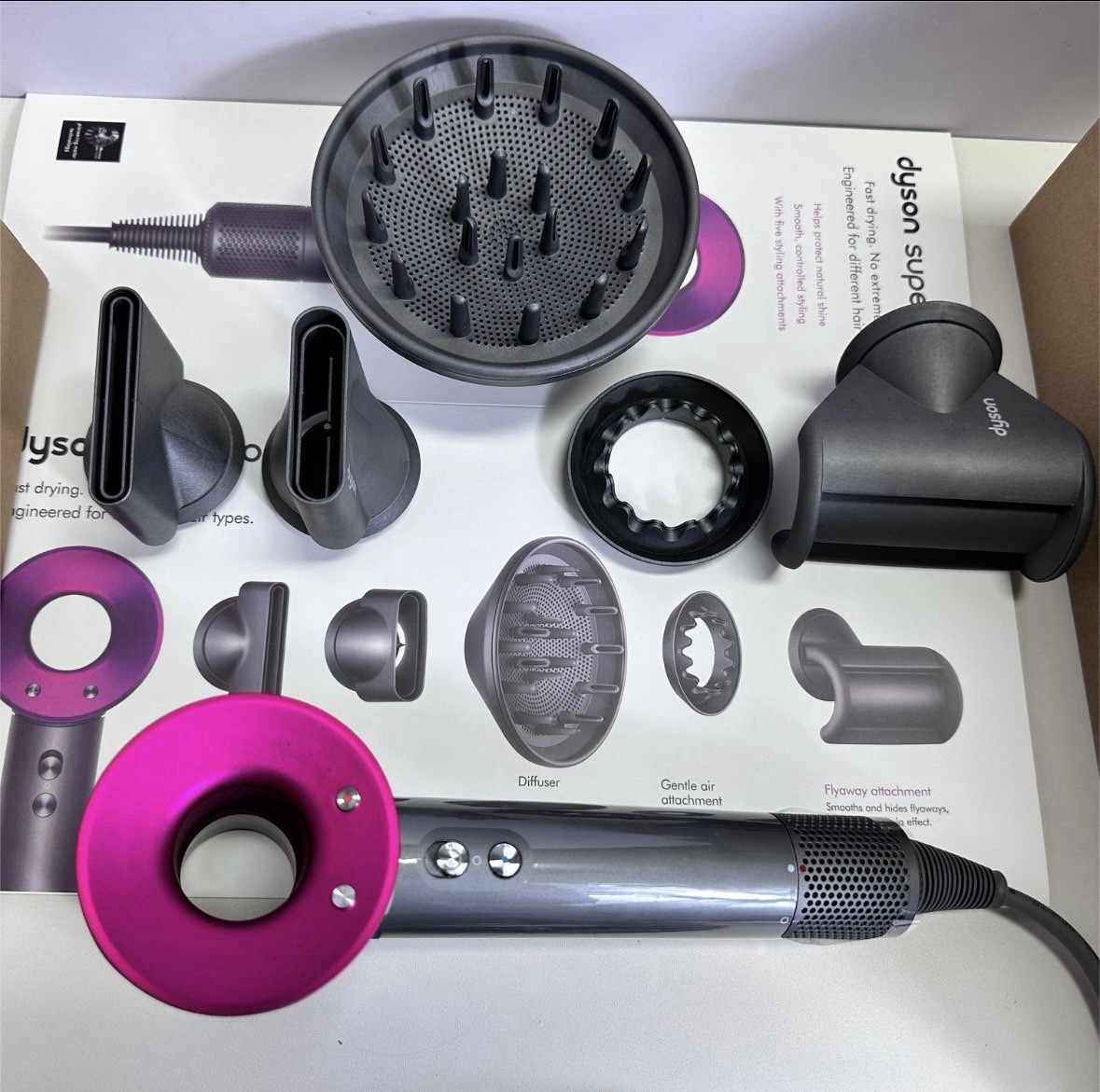 Dyson Supersonic Standard Hair Dryer w/ Diffuser Attachment, Gray/Pink