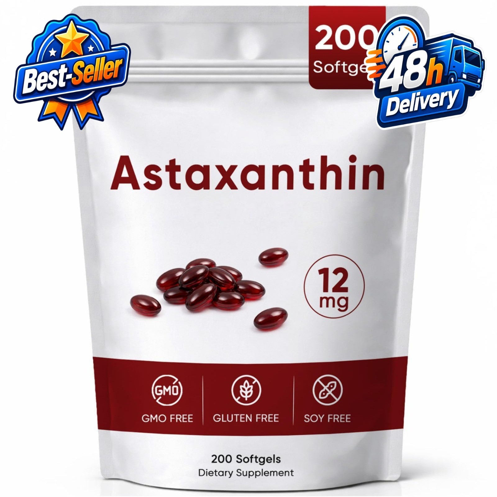 Awjsde Astaxanthin 12mg Softgels – Immune & Eye Support – 200 Count