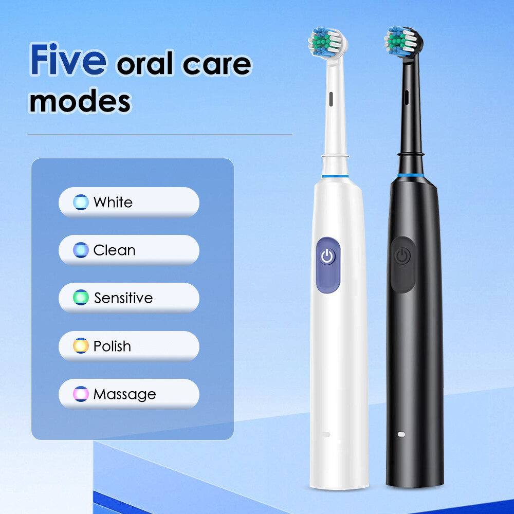 Pro Rotating Electric Toothbrush Rechargeable With 4 Brush Heads 5 Modes Timer