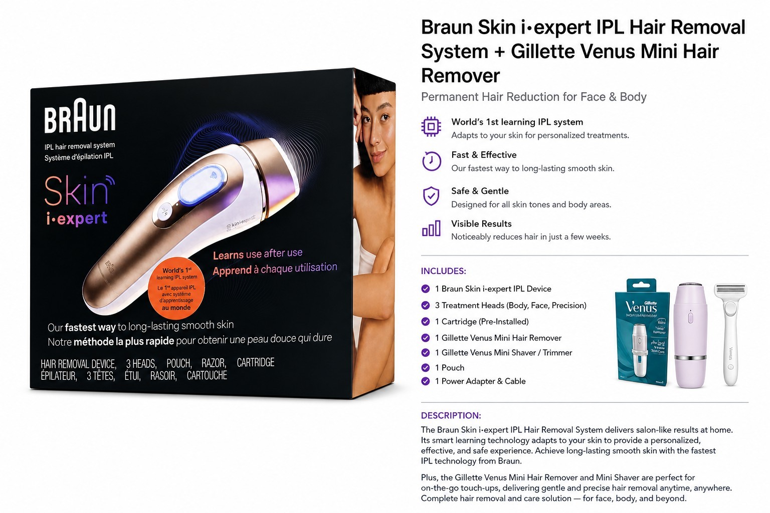 Braun Skin i-Expert IPL Hair Removal Device Laser Smart IPL System New