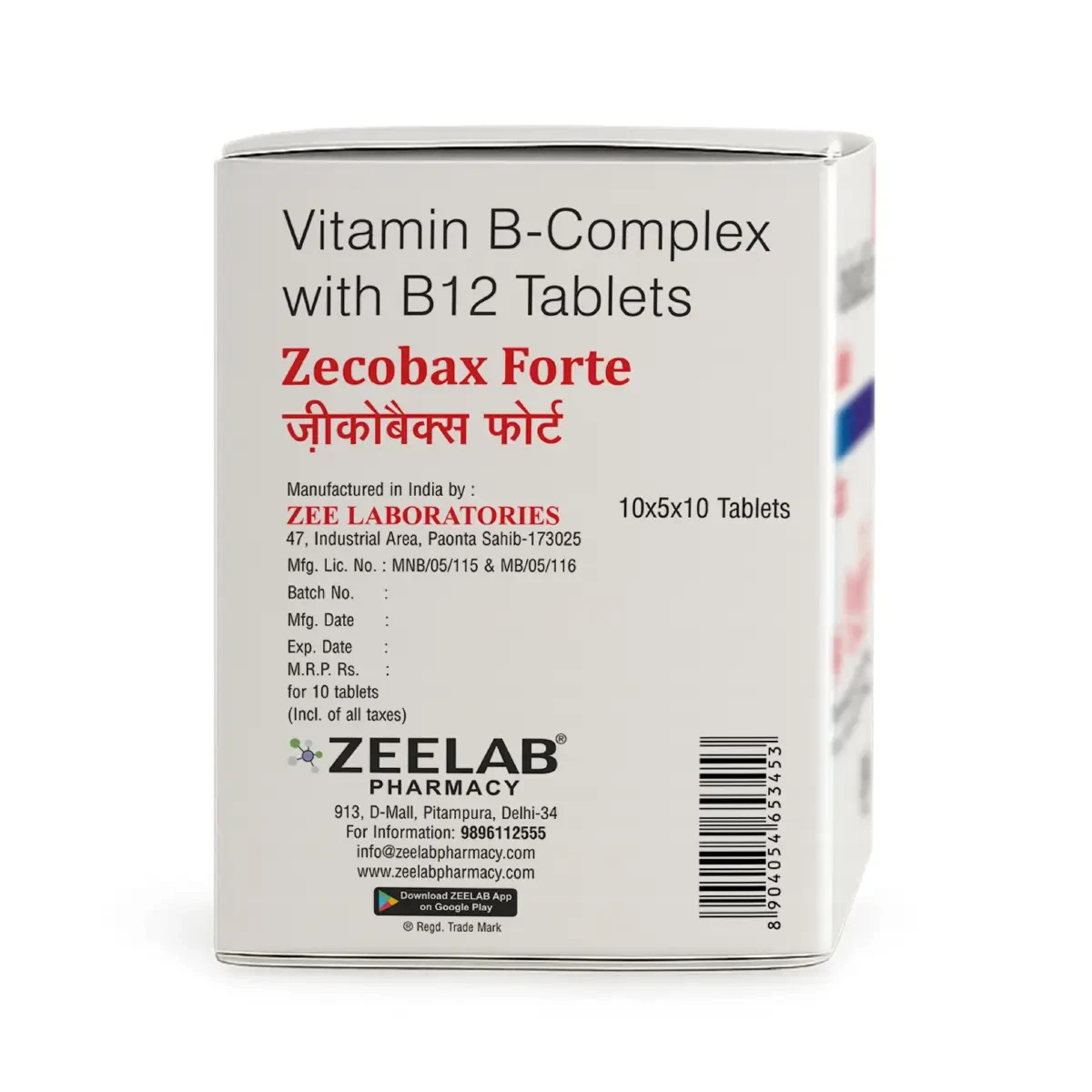 Zecobax Forte Tablet Multivitamin & Mineral for Immunity & Energy 100 Tablets