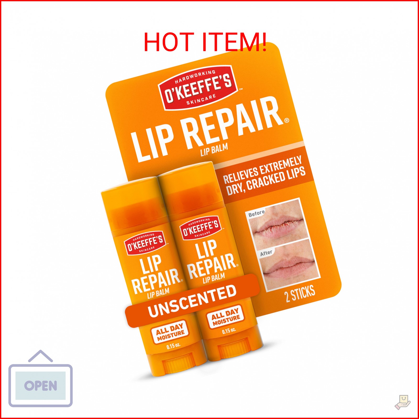 O’Keeffe’s Lip Repair Unscented Lip Balm for Dry, Cracked Lips – Stick (Twin Pac