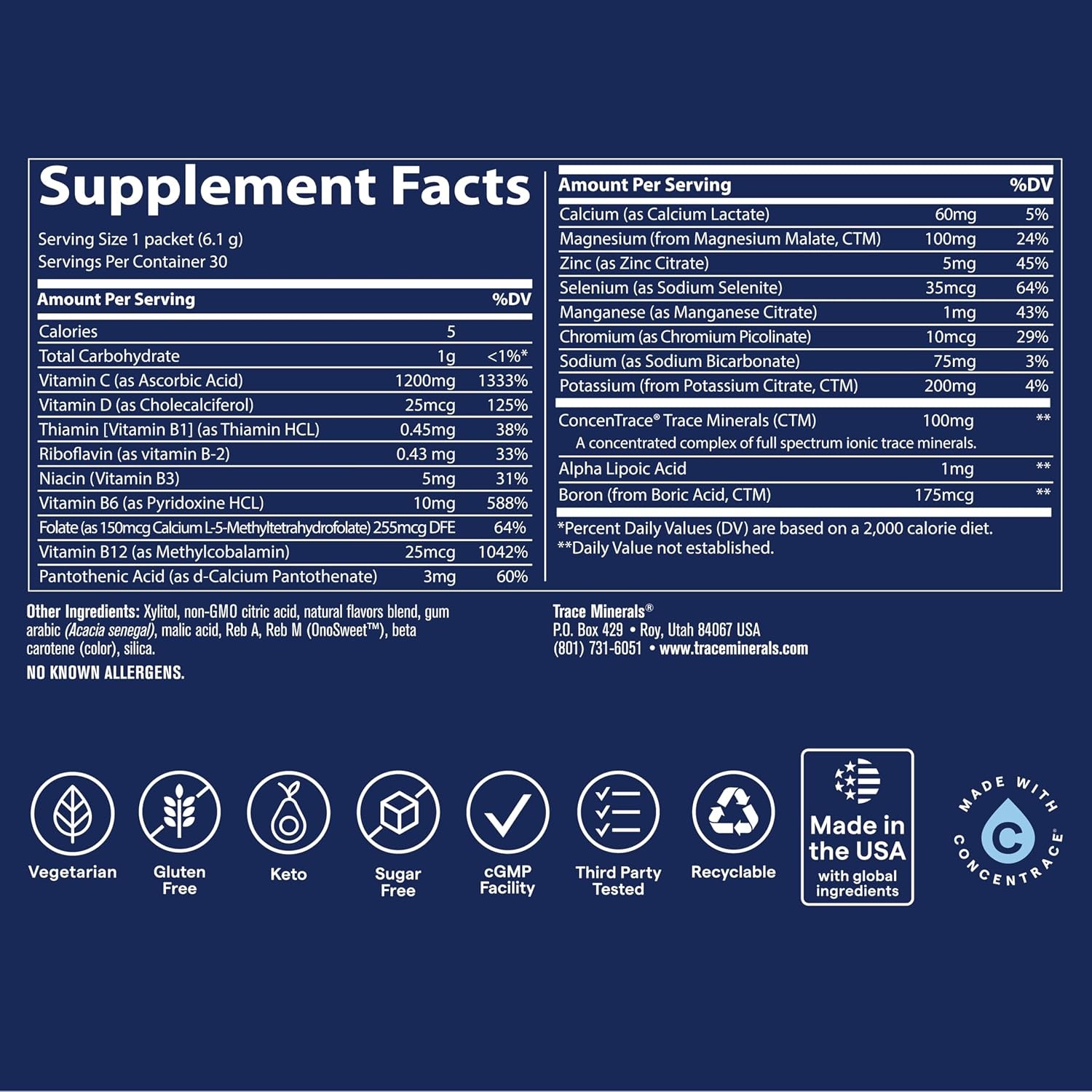 Trace Minerals Multivitamin Electrolyte Supplement Packets Multimineral