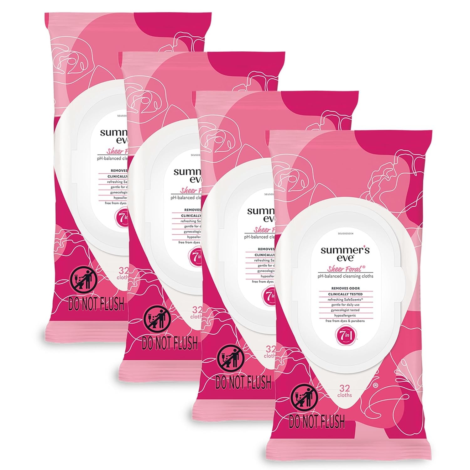Summer’s Eve Sheer Floral Feminine Wipes pH Balanced 32 Ct 4 Pack