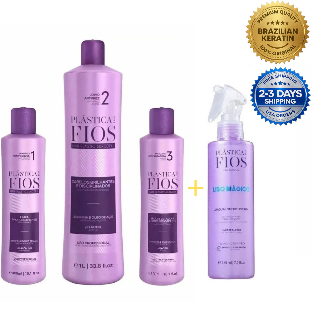 Cadiveu Plastica Dos Fios 3 Step Brazilian Keratin + Liso Magico Serum 215ml