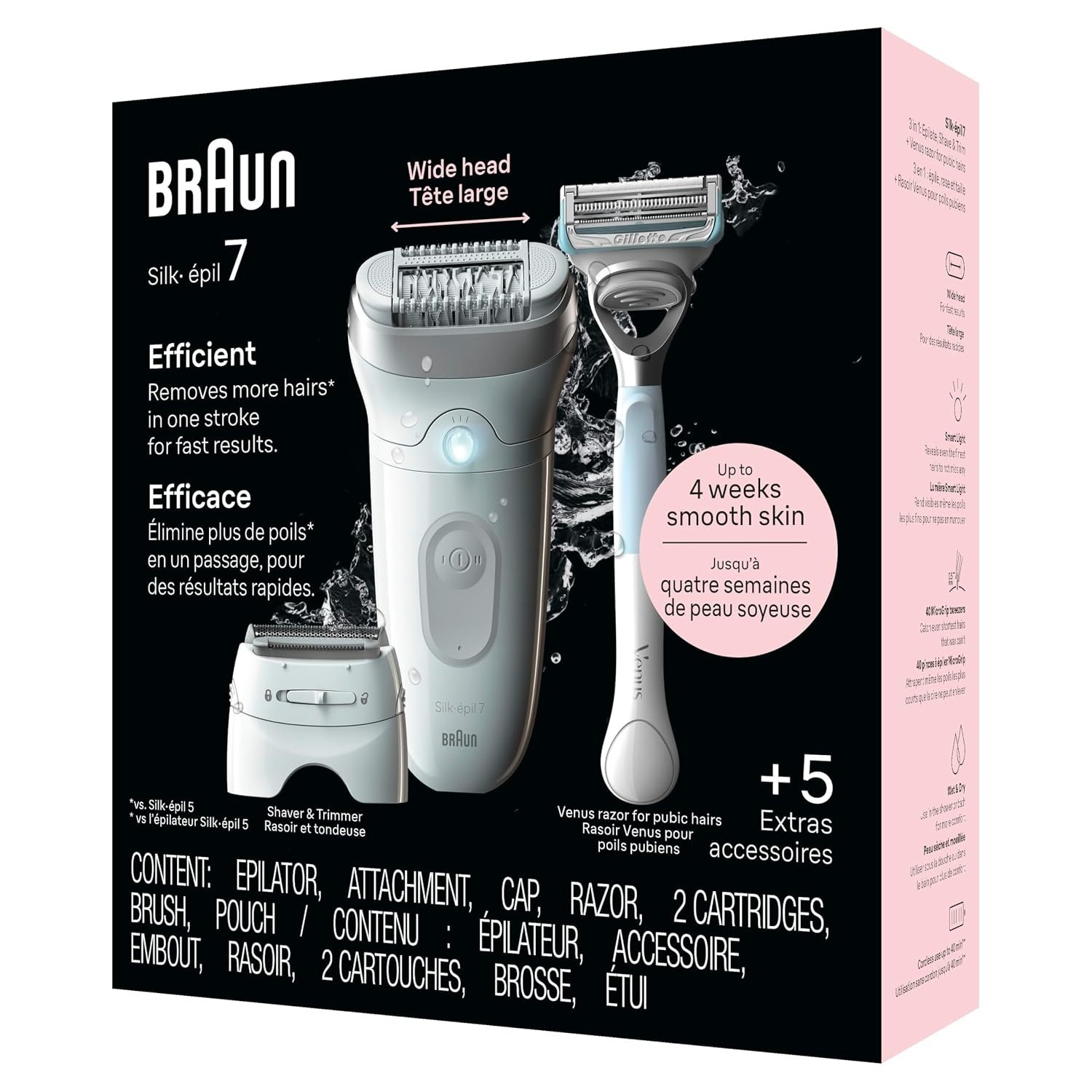 Braun Silk-épil 7 Epilator, Wet and Dry, Wide Head, Includes Venus Intim SE7-141