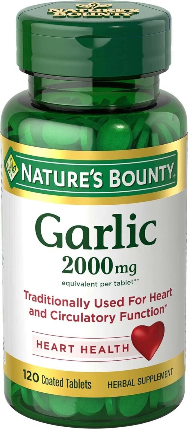 Nature’s Bounty Garlic 2000 mg Herbal Supplement Heart Health 120 Coated Tablets
