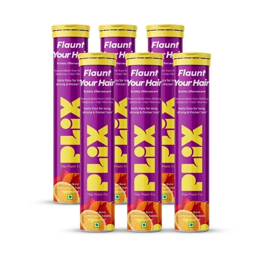 6 x Plix Heavenly Hair With Natural Biotin 90 Effervescent Tabs in Orange Flavor