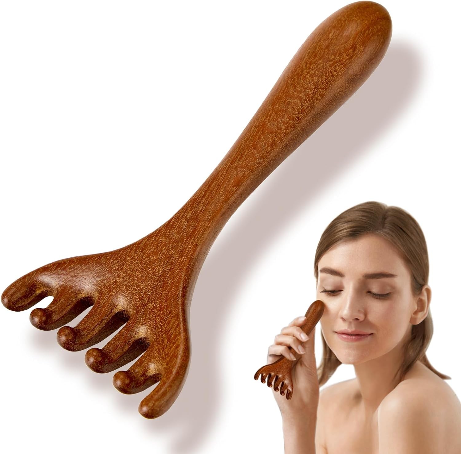 6 Claws Wood Scalp Massager, Sandalwood Gua Sha Comb, Head Scalp Scratcher