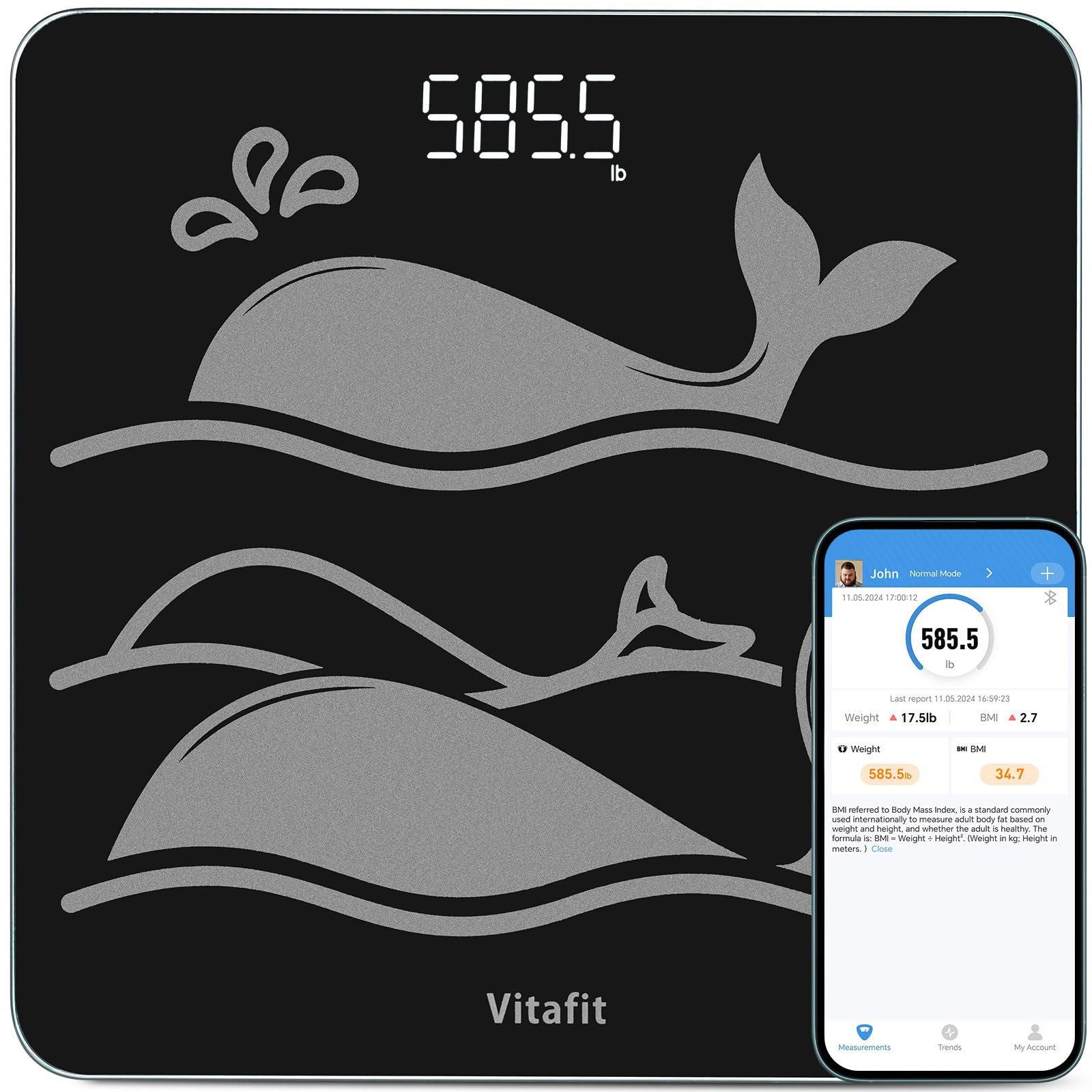 Vitafit FSA&HSA 660lb Weight 12.4 x inches, Smart Scale Black 600lb