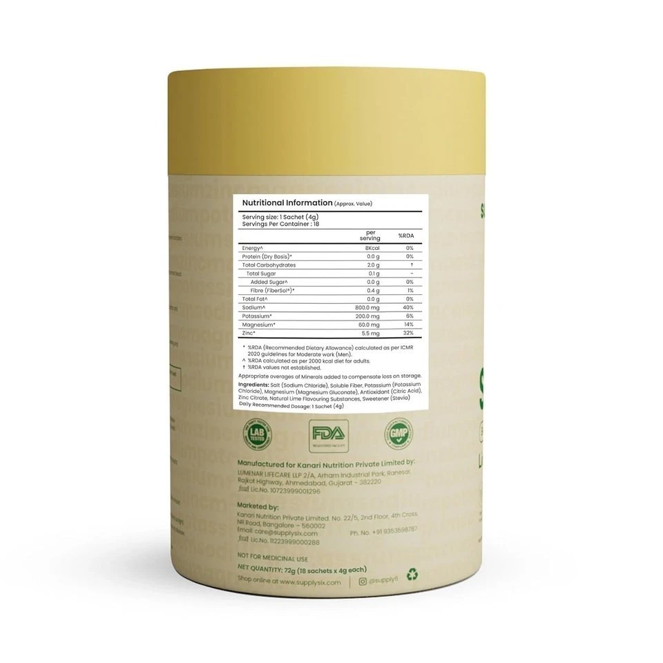 Supply6 Salts | Electrolyte Mix | Zero Added Sugar, (18 Servings, Lemon Lime)