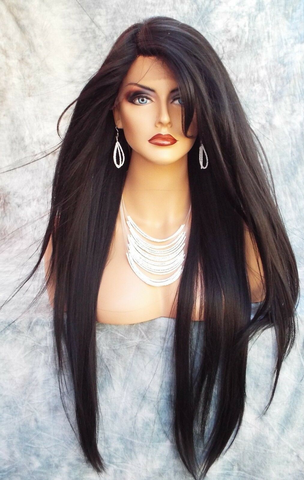 LACE FRONT C PART STRAIGHT WITH SIDE BANG WIG CLR 1B GORGEOUS SEXY 480