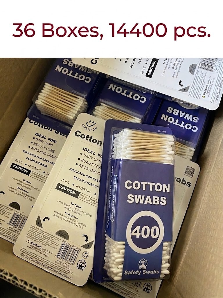 Wood Sticks Cotton Swabs 100% Cotton Tips Wooden Double Q Tip 14400 Pcs (36Pack)