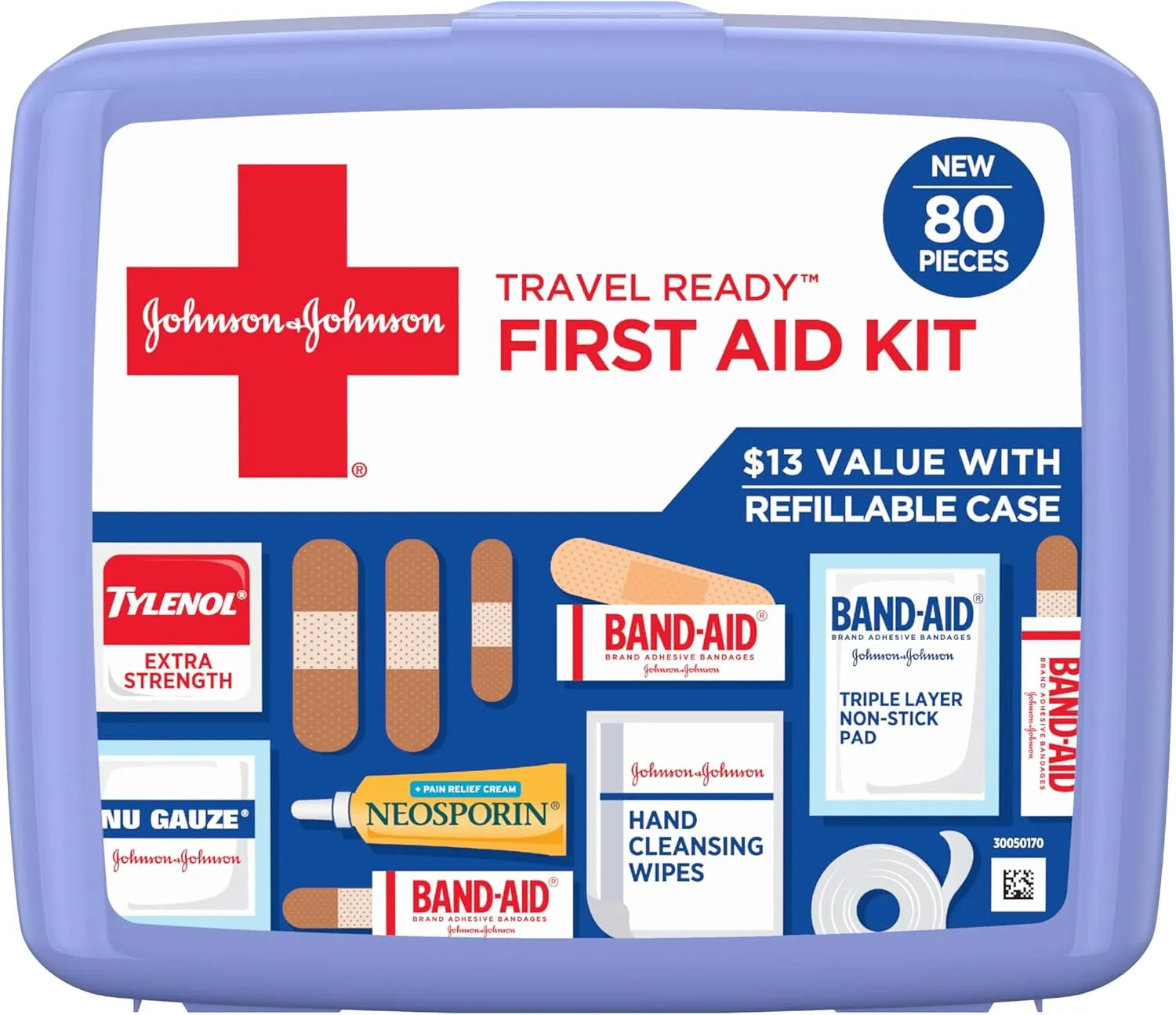 BAND-AID Travel Ready First Aid Kit 80 Piece Portable Emergency Wound Care Set