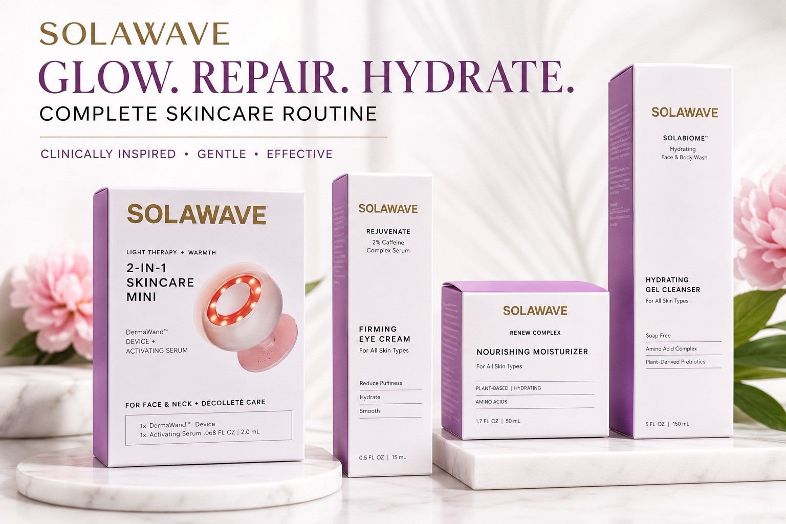 Solawave 4-Piece Skincare Set DermaWand Eye Cream Moisturizer Cleanser