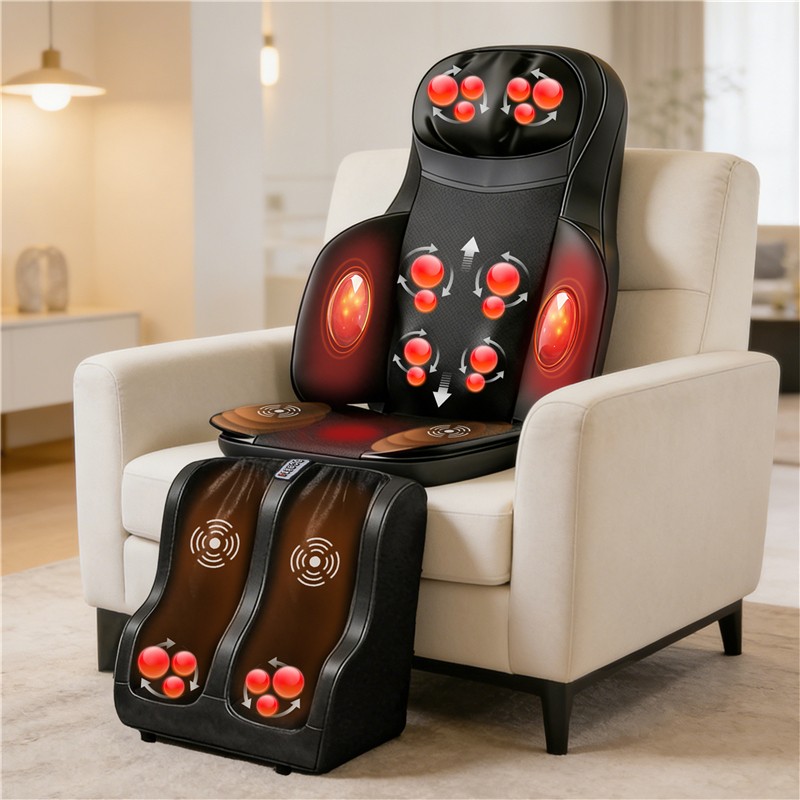 3-in-1 Full Body Massage Mat Shiatsu Heat Vibration Therapy Adjustable Intensity