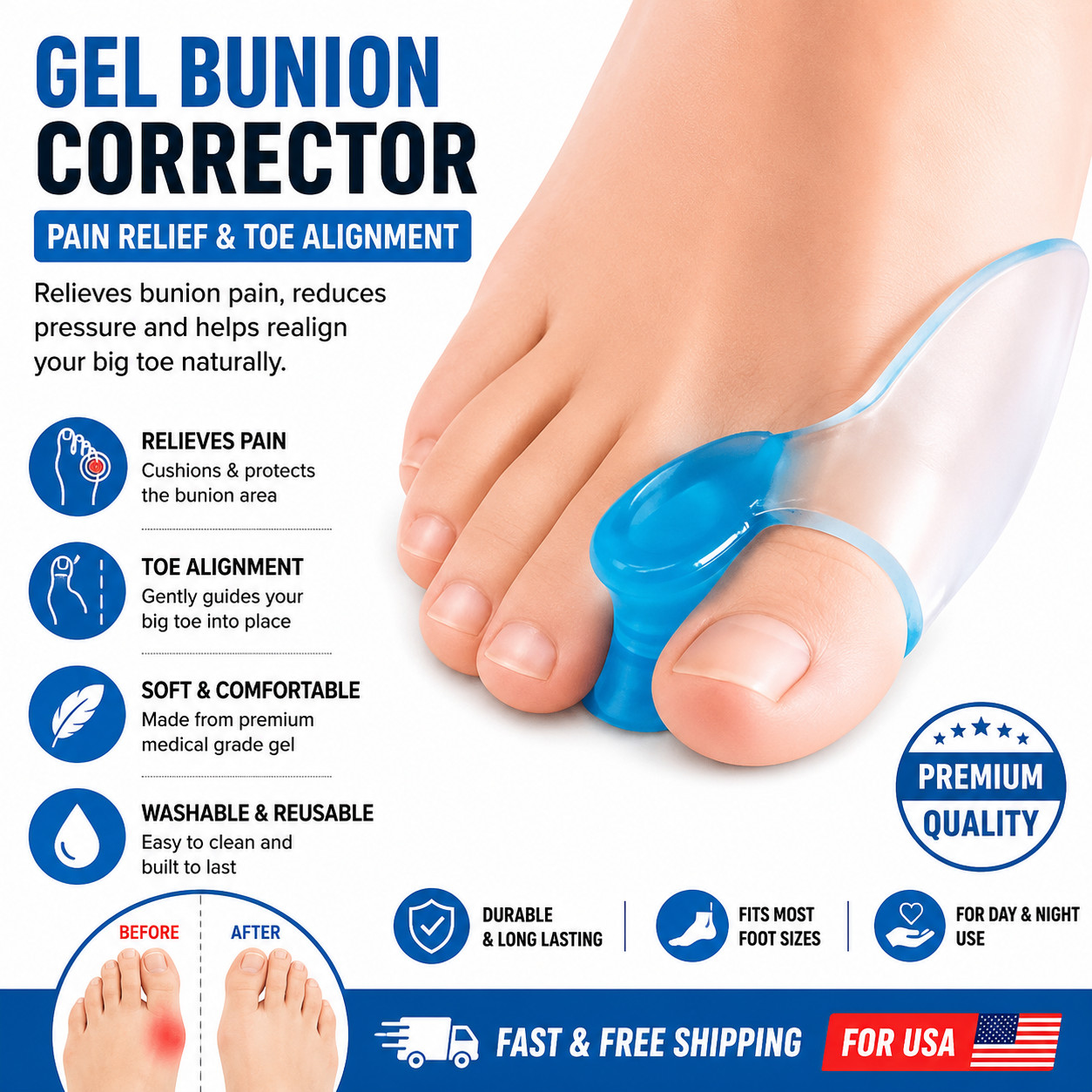 1 Pair Silicone Gel Bunion Toe Corrector Orthotics Straightener Separator Pain