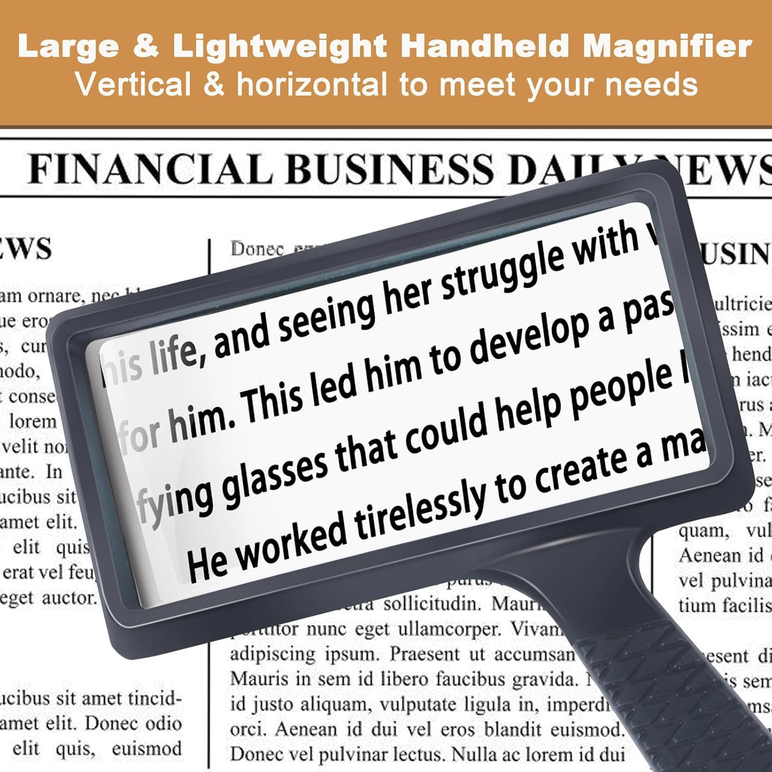 5X Rectangle Reading Magnifier, Large Handheld Magnifying Glass Scratch Resistan