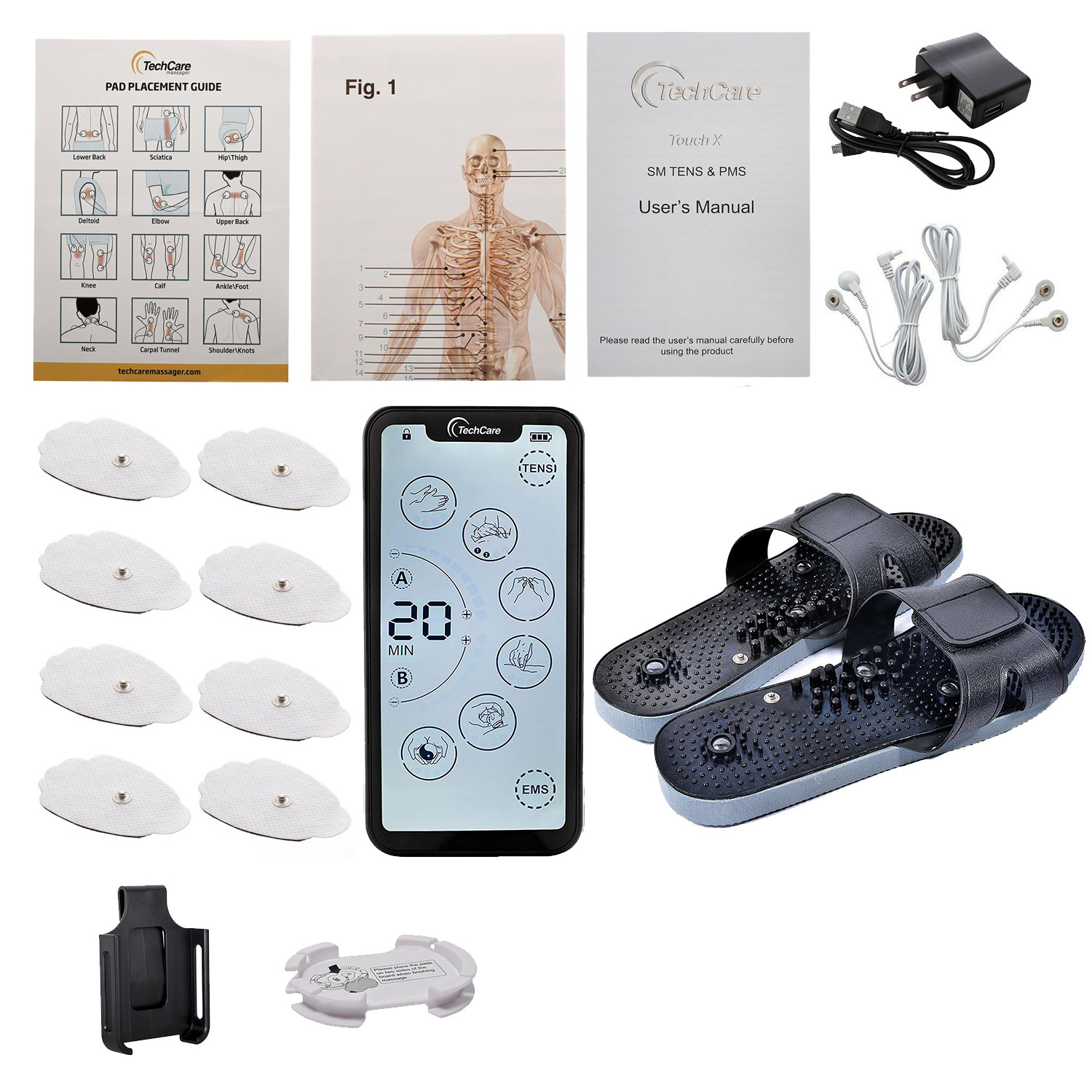Touch Screen Tens Ems Portable Rechargeable Electrotherapy Machine With Slippers