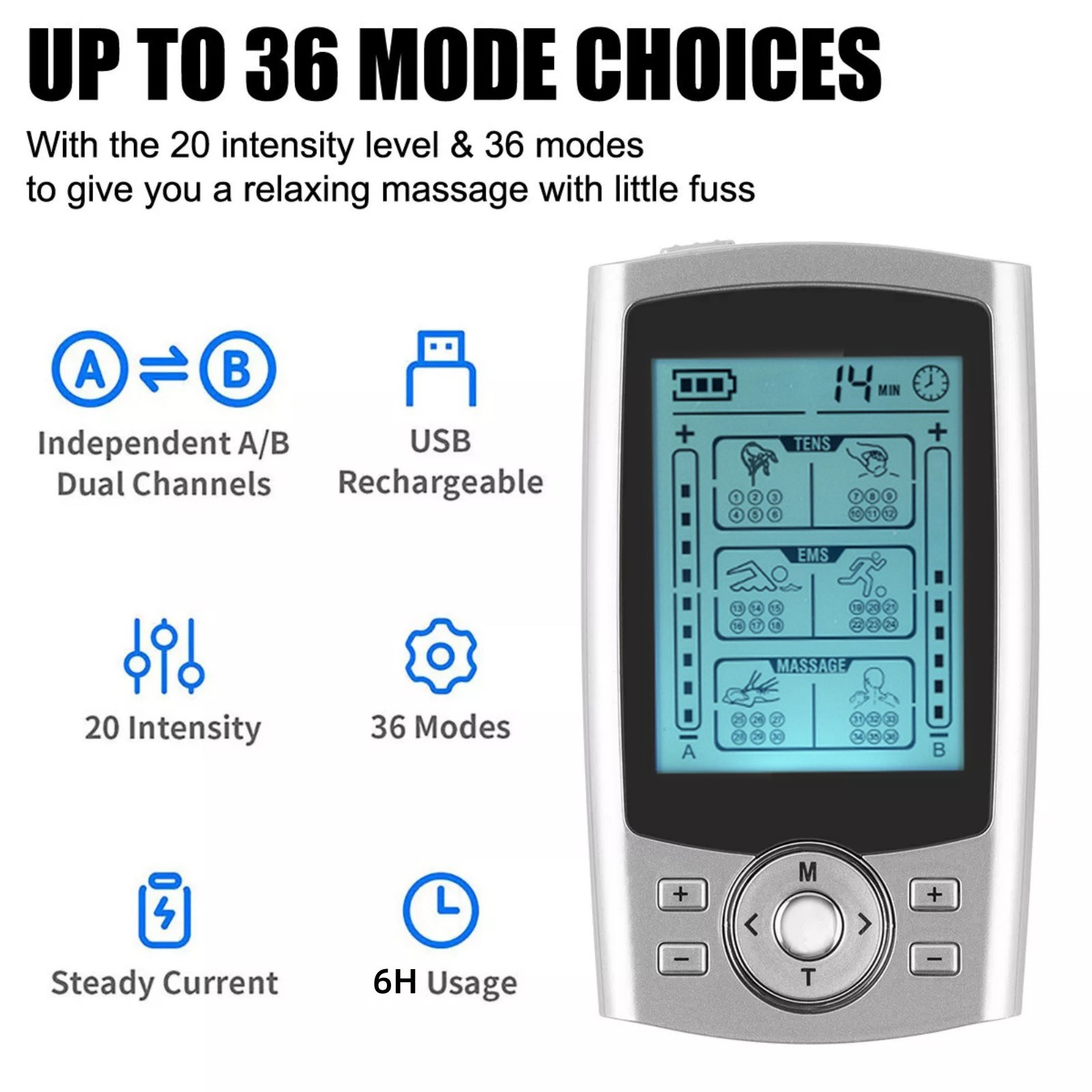 36 Modes Tens Unit Muscle Stimulator Machine Pulse Massager Therapy Pain Relief